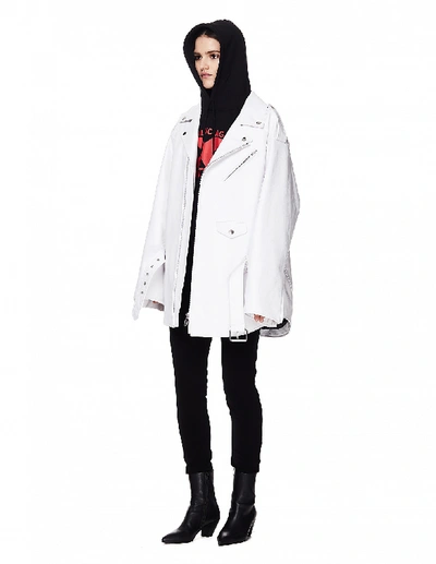 Shop Balenciaga White 80's Biker Jacket