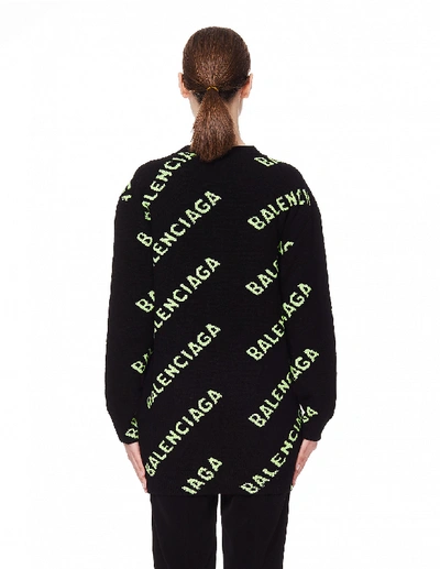 Shop Balenciaga Black Wool Logo Cardigan