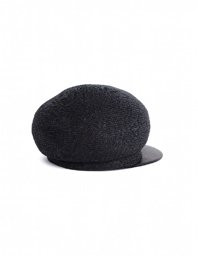 Y's Black Raffia Cap In Black