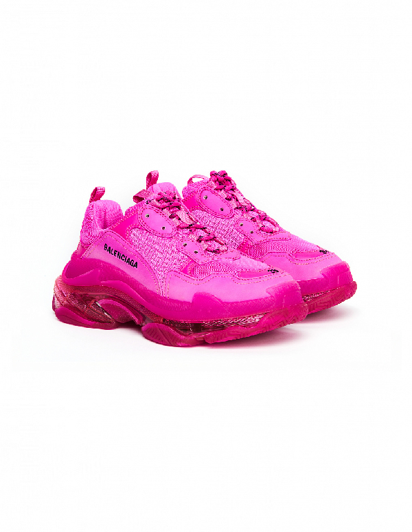 Balenciaga Triple S Clear Sole Leather And Mesh Trainers In Pink | ModeSens