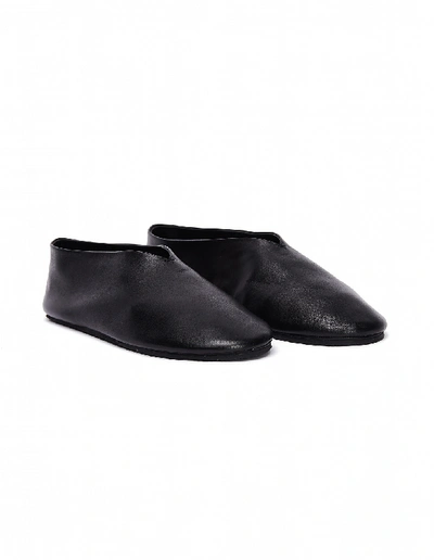 Shop Jil Sander Black Leather Slippers