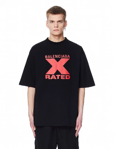 Shop Balenciaga Black X Rated Cotton T-shirt