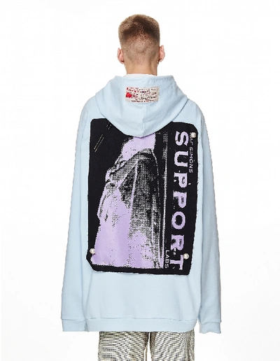 Shop Raf Simons Oversized Cotton Hoodie With Patches And Pins In Blue