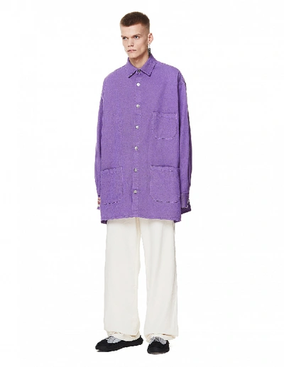 Shop Raf Simons Oversized Denim Shirt In Purple