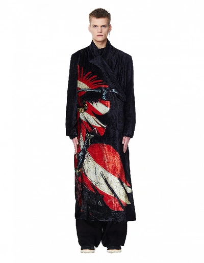 Shop Yohji Yamamoto Black Velvet Printed Coat