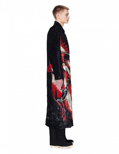Shop Yohji Yamamoto Black Velvet Printed Coat