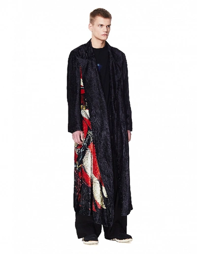 Shop Yohji Yamamoto Black Velvet Printed Coat