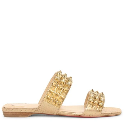 Shop Christian Louboutin Myradiam Flat Liege Pepite Gold Flat Sandals