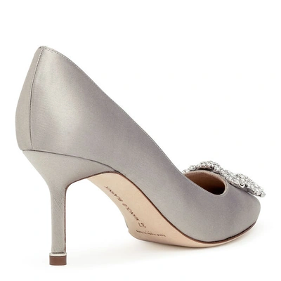 Shop Manolo Blahnik Hangisi 70 Silver Grey Satin Pump