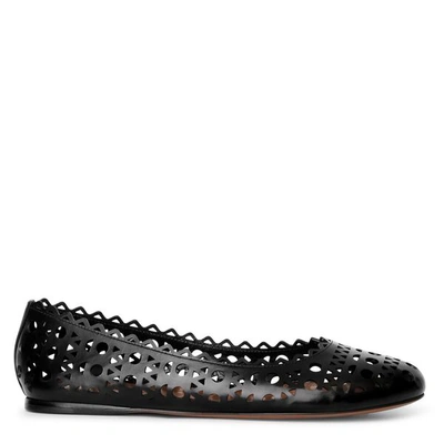 Shop Alaïa Black Laser Cut Leather Ballet Flat