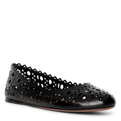 Shop Alaïa Black Laser Cut Leather Ballet Flat