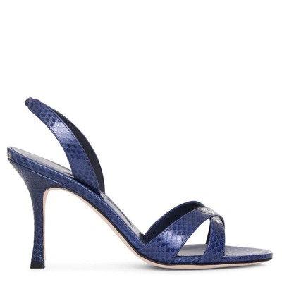 Shop Manolo Blahnik Callasli Navy Watersnake Sandals In Blue