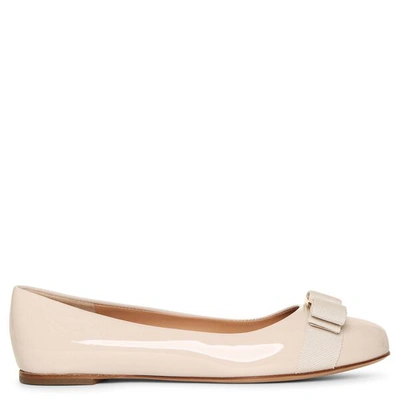 Shop Ferragamo Varina Bow Patent Ballet Flat In White