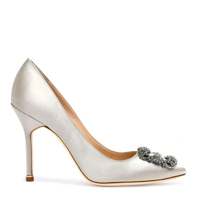 Shop Manolo Blahnik Hangisi 105 Silver Grey Satin Pump