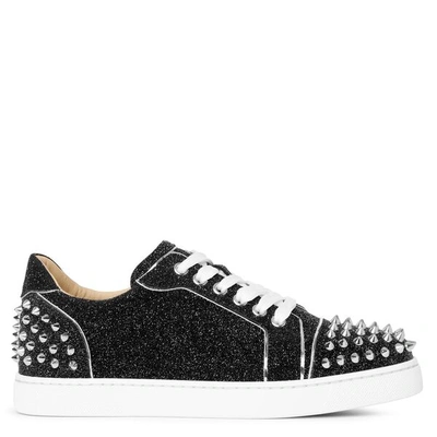 Shop Christian Louboutin Vieira 2 Black Glitter Leather Sneakers