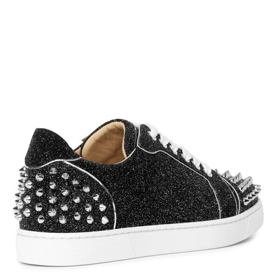 Shop Christian Louboutin Vieira 2 Black Glitter Leather Sneakers