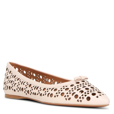 Shop Alaïa Pointed Blush Leather Ballet Flats