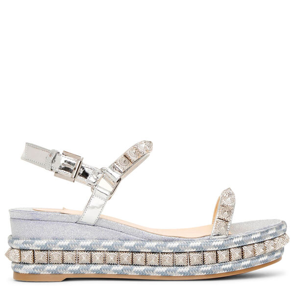 Christian Louboutin Pira Ryad Studded Glitter Platform Wedge Sandals In  Silver | ModeSens