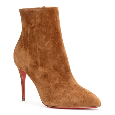 Shop Christian Louboutin Eloise Booty 85 Tan Suede Ankle Boots In Brown