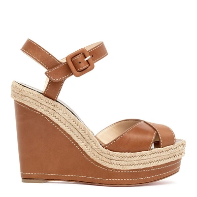 Shop Christian Louboutin Almeria 120 Tan Leather Espadrilles In Brown/beige