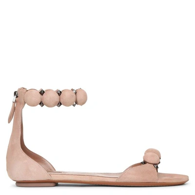 Shop Alaïa Bombe Beige Suede Flat Sandal