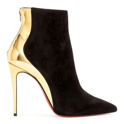 Shop Christian Louboutin Delicotte 100 Black Suede Ankle Boots In Black/gold