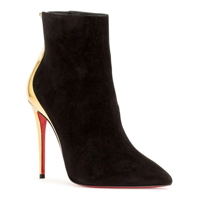 Shop Christian Louboutin Delicotte 100 Black Suede Ankle Boots In Black/gold