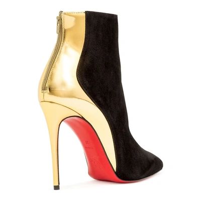 Shop Christian Louboutin Delicotte 100 Black Suede Ankle Boots In Black/gold