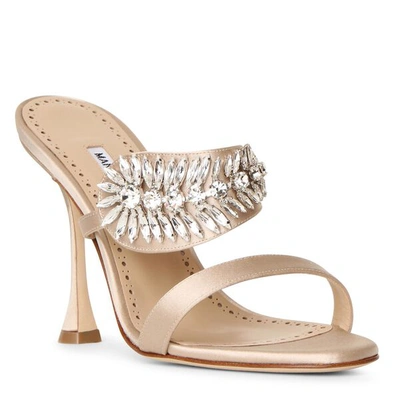 Shop Manolo Blahnik Skysan 105 Nude Satin Sandals