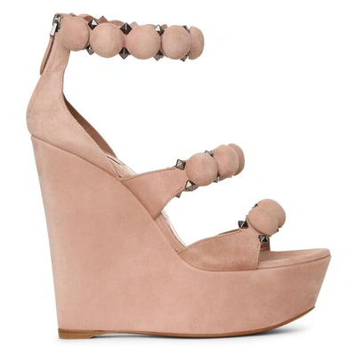 Shop Alaïa Bombe 140 Beige Suede Wedge Sandals