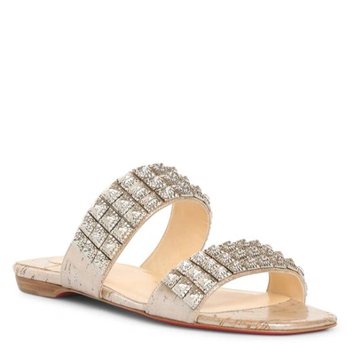 Shop Christian Louboutin Myradiam Flat Liege Pepite Silver Flat Sandals