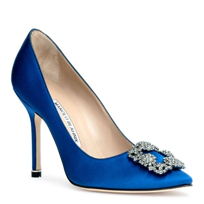 Shop Manolo Blahnik Hangisi 105 Royal Blue Satin Pumps