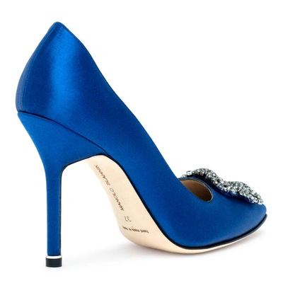 Shop Manolo Blahnik Hangisi 105 Royal Blue Satin Pumps