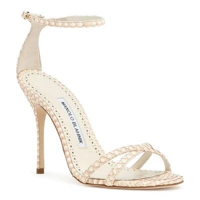 Shop Manolo Blahnik Paloma 105 Beige Degrade Snake Sandals In White/beige