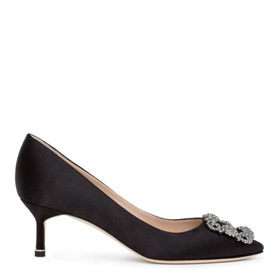 Shop Manolo Blahnik Hangisi 50 Black Satin Pump