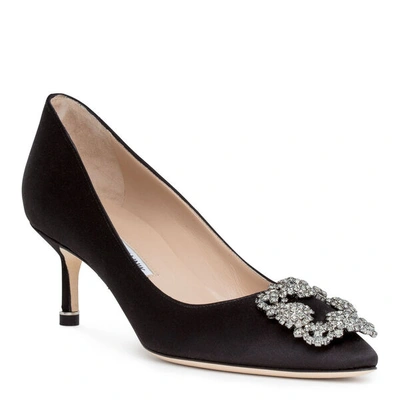 Shop Manolo Blahnik Hangisi 50 Black Satin Pump