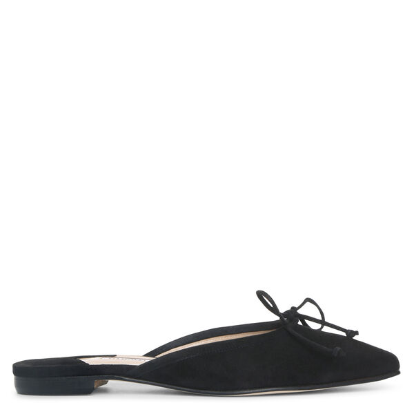 black suede flat mules