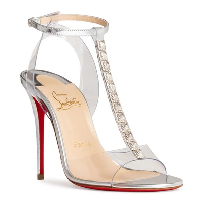 Shop Christian Louboutin Jamais Assez 100 Pvc Silver Sandals In Silver/transparent