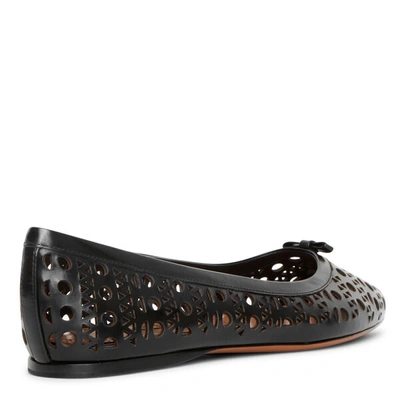 Shop Alaïa Pointed Black Leather Ballet Flats