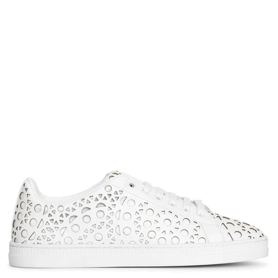 Shop Alaïa White Laser Cut Leather Sneakers