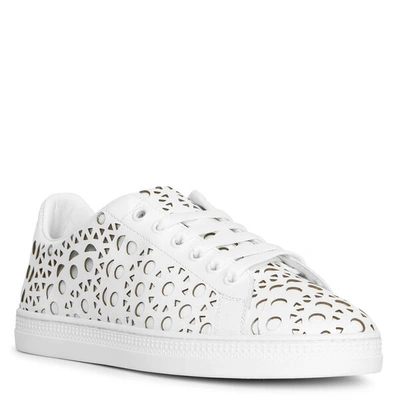 Shop Alaïa White Laser Cut Leather Sneakers