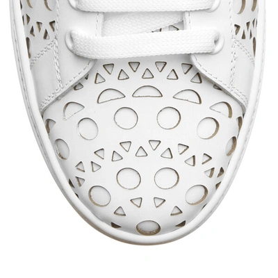 Shop Alaïa White Laser Cut Leather Sneakers