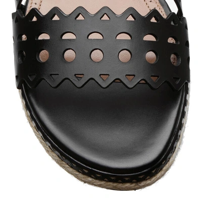 Shop Alaïa Laser Cut Leather Espadrille Platform Sandals