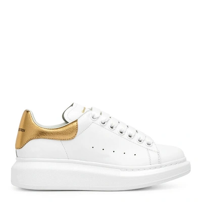 Shop Alexander Mcqueen White And Gold Classic Sneakers