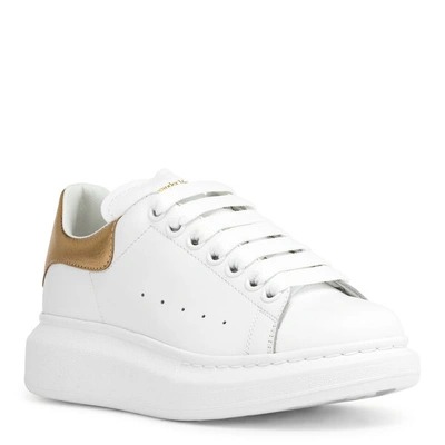 Shop Alexander Mcqueen White And Gold Classic Sneakers