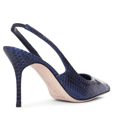 Shop Manolo Blahnik Allura Navy Watersnake Slingback Pumps