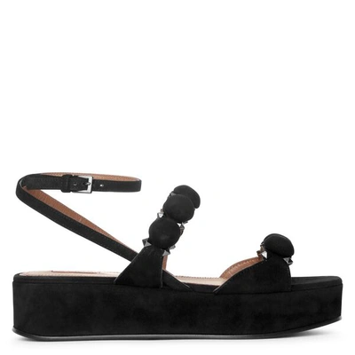 Shop Alaïa Bombe 45 Black Suede Flatform Sandals