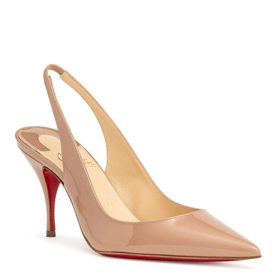 Shop Christian Louboutin Clare Sling 80 Patent Beige Pumps