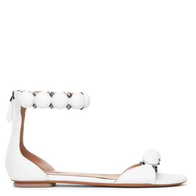 Shop Alaïa Bombe White Calf Leather Flat Sandals