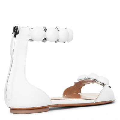 Shop Alaïa Bombe White Calf Leather Flat Sandals